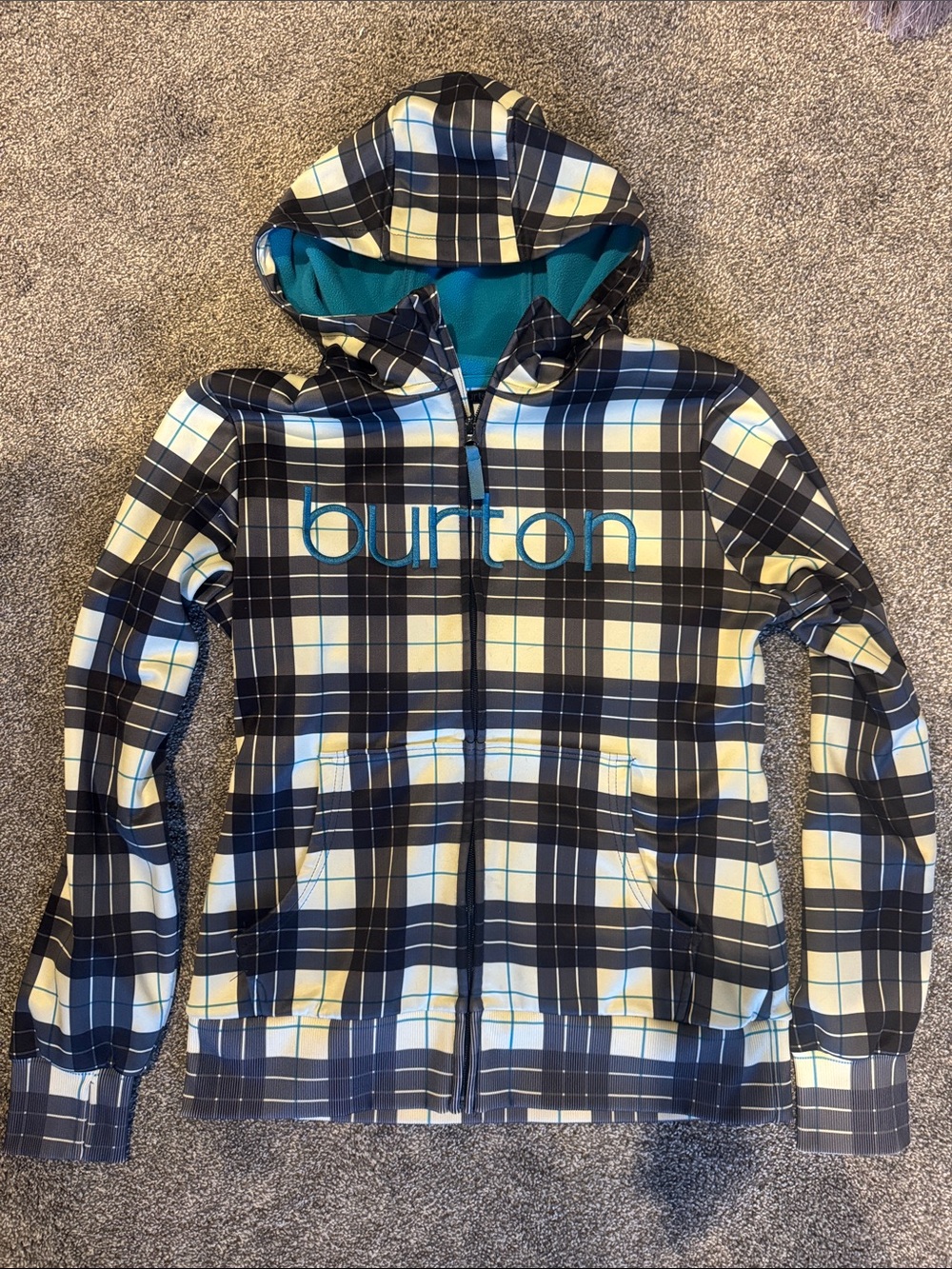 Burton Plaid Hooded sweatshirt in Navy, Teal & Cream